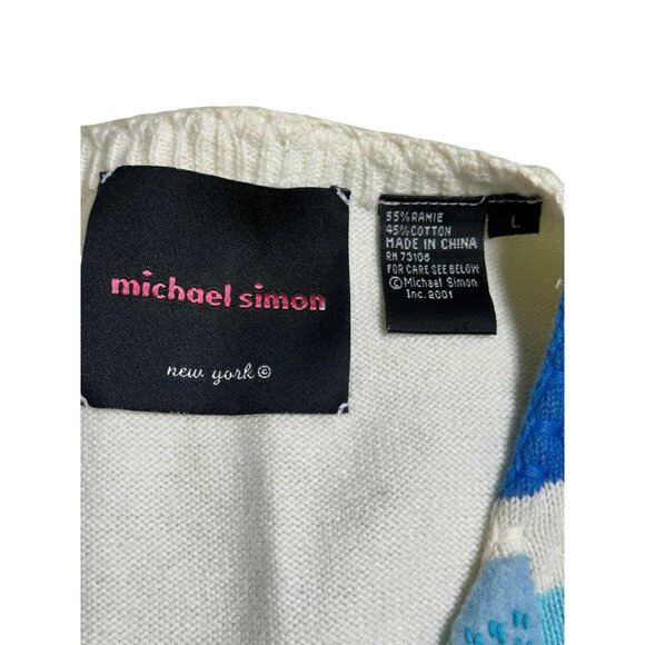 Y2K Michael Simon cardigan blue white plaid appliqued Size L - Picture 3 of 9